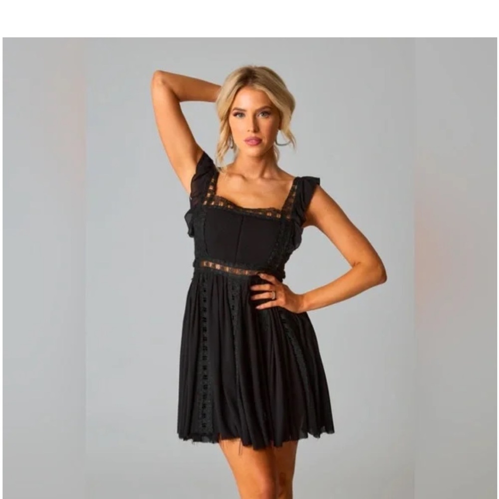 Free People Verona Lace Trim Minidress in black